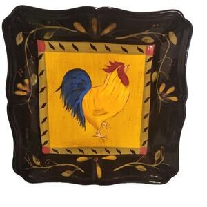 Kim Lewis Vintage Rooster Ceramic Dessert Plate Farmhouse Earth Tones Scalloped